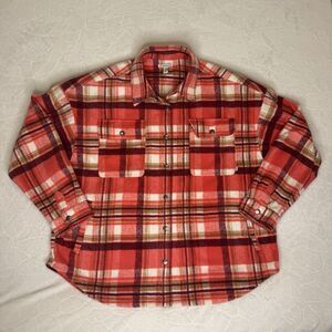 SISSTREVOLUTION Fleece Flannel Shacket Coral Oversized Snap Front Top Women's M
